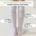 Lairos Mighty Steps Kids' AFO Socks back worn on model on a white background. Text on image: Socks for braces aren't like any other socks. Every detail matters. Sweat Absorbing. Friction Shield. Skin Friendly.