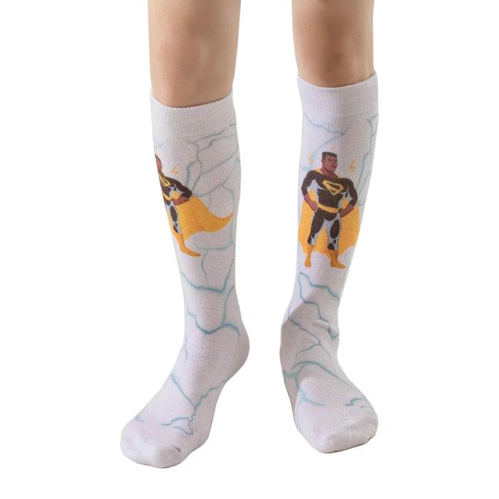 Lairos Mighty Steps Kids' AFO Socks worn on model on a white background