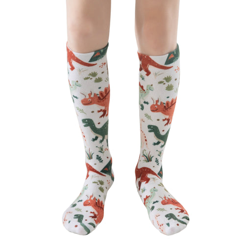 Lairos Prehistoric Pals Toddler / Kids' AFO Socks worn on model on a white background