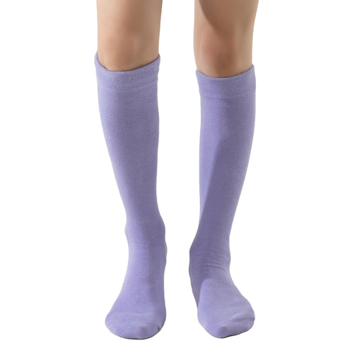 Lairos Premium Solid Light Purple Kids' AFO Socks worn on model on a white background