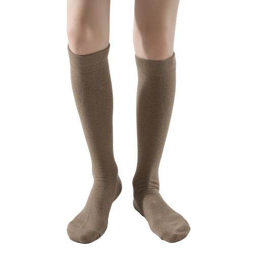 Lairos Premium Solid Taupe Kids' AFO Socks worn on model on a white background