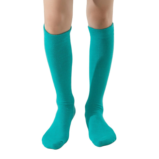 Lairos Premium Solid Teal Kids' AFO Socks worn on model on a white background