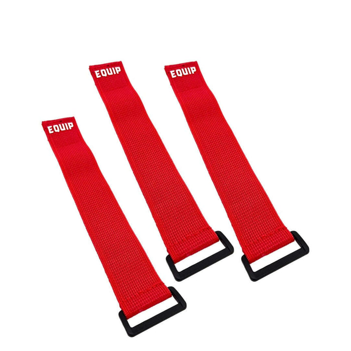 Three Equip Products Left Neglect Red Straps in a row on a white background.