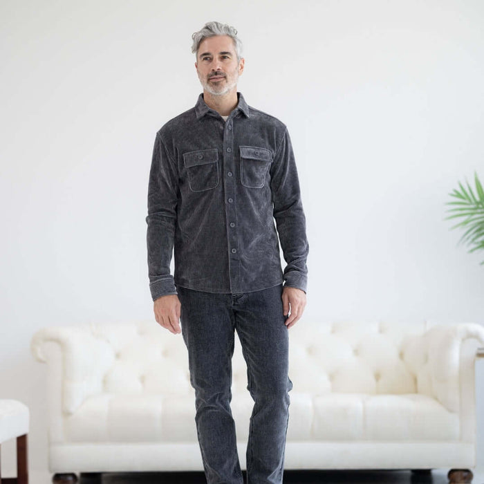 MagnaReady Adaptive Blackened Pearl Corduroy Shirt with Magnetic Closures and Pockets - fashion view