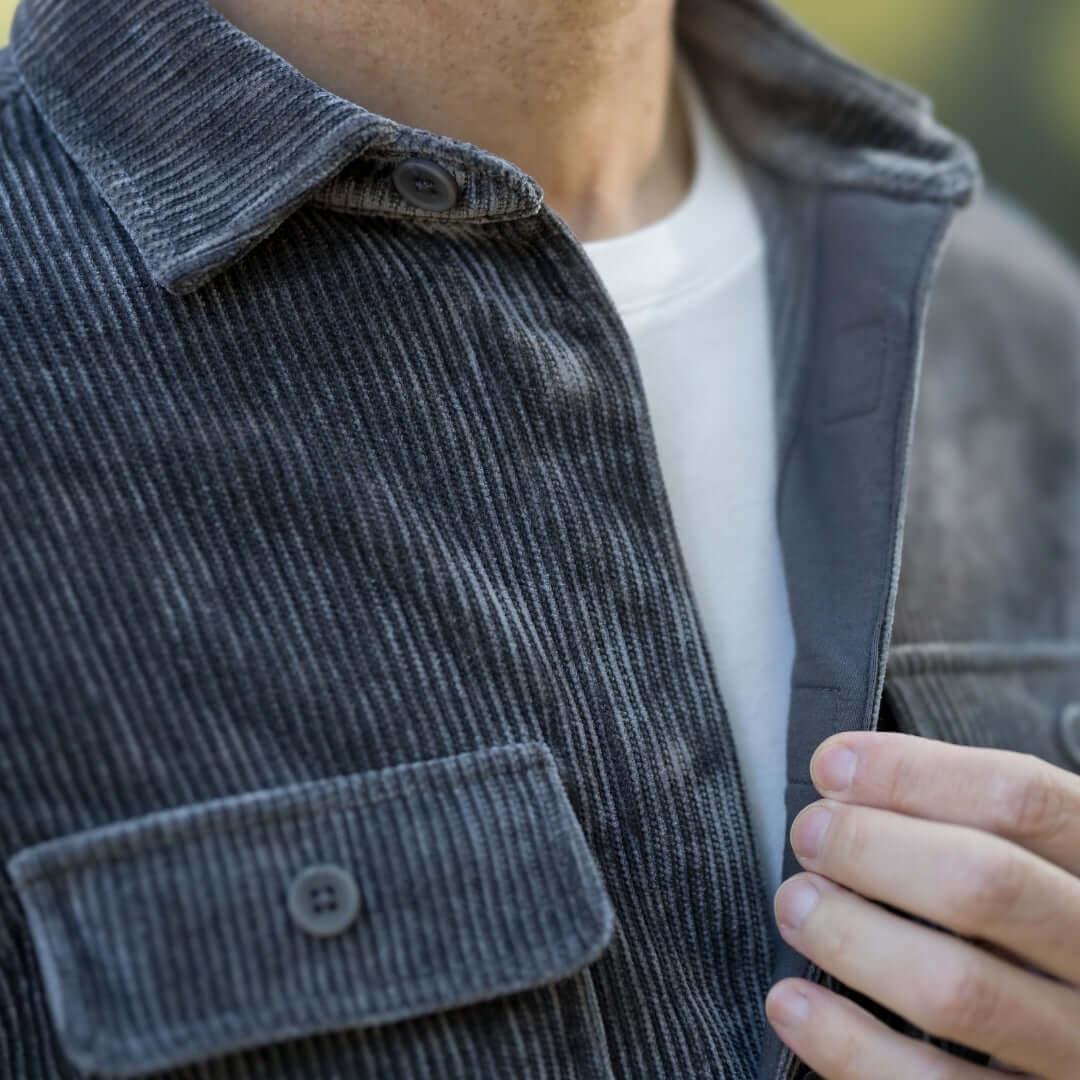 MagnaReady Adaptive Blackened Pearl Corduroy Shirt with Magnetic Closures and Pockets - everyday wear