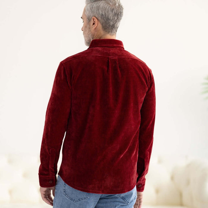 MagnaReady Adaptive Classic Red Corduroy Shirt with Magnetic Closures and Pockets - lifestyle view