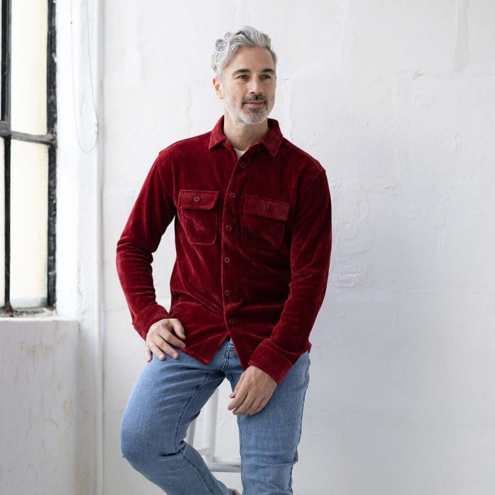 MagnaReady Adaptive Classic Red Corduroy Shirt with Magnetic Closures and Pockets - back view