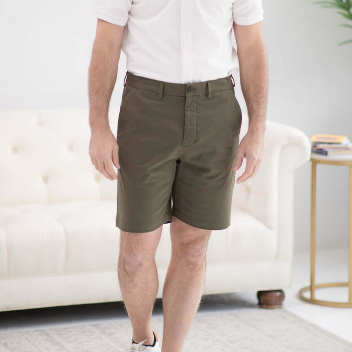 MagnaReady Adaptive Easy-Care Chino Twill Short with Magnetic Closures in Olive - front view
