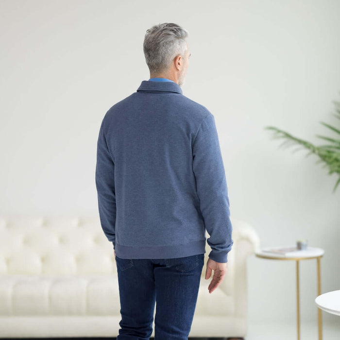 MagnaReady Adaptive Magnetic Front Sweatshirt in Heathered Navy - back view