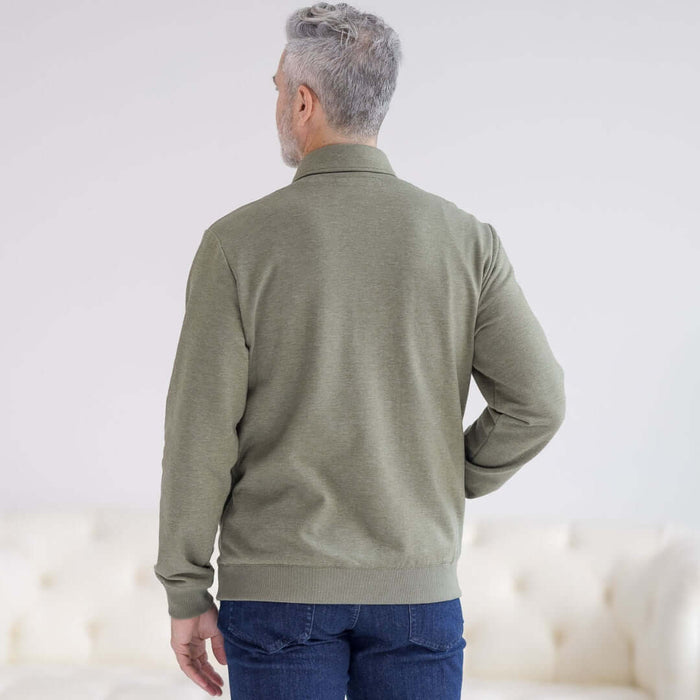 MagnaReady Adaptive Magnetic Front Sweatshirt in Heathered Olive - full front view showing style and function