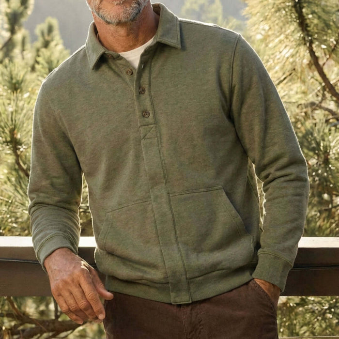 MagnaReady Adaptive Magnetic Front Sweatshirt in Heathered Olive - front view showing comfort and mobility support