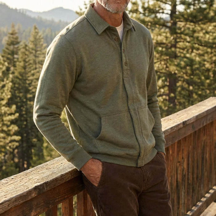 MagnaReady Adaptive Magnetic Front Sweatshirt in Heathered Olive - second lifestyle view