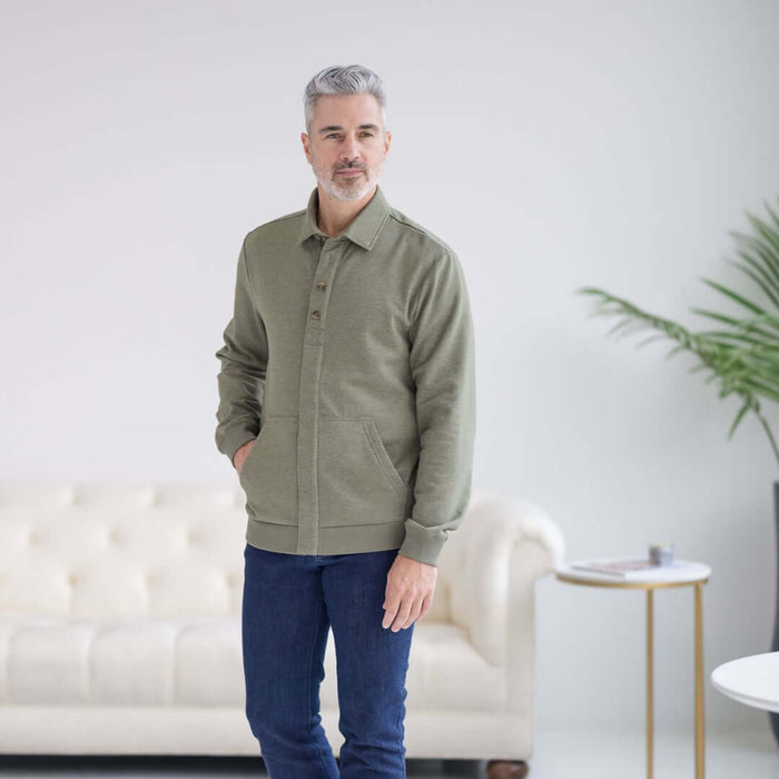 MagnaReady Adaptive Magnetic Front Sweatshirt in Heathered Olive - classic lifestyle view