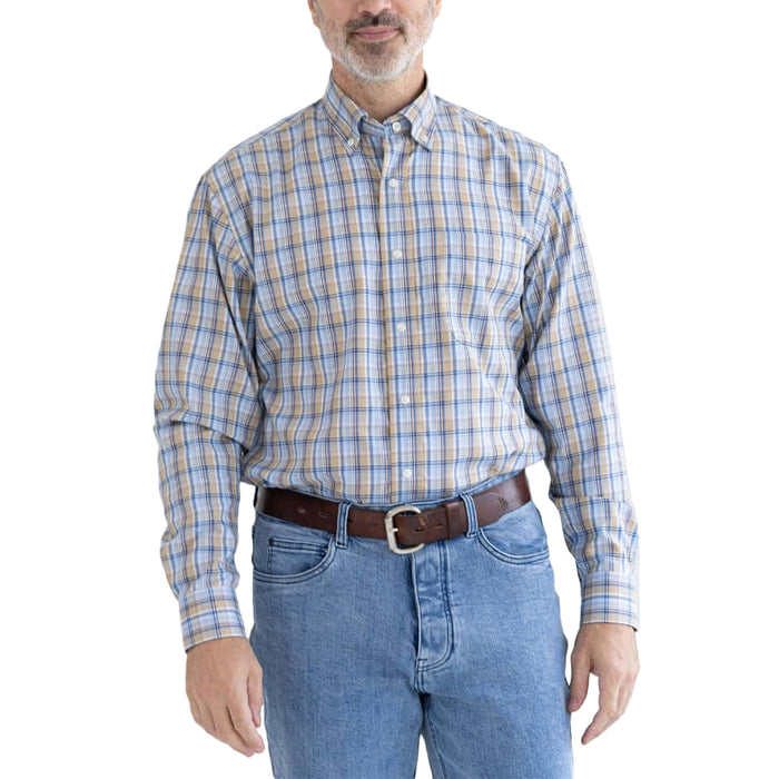 MagnaReady Blue Brown Plaid Long Sleeve Button Down Collar Shirt with Velcro Closures