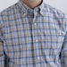 MagnaReady Blue Brown Plaid Long Sleeve Button Down Collar Shirt with Velcro Closures - front view
