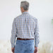 MagnaReady Blue Brown Plaid Long Sleeve Button Down Collar Shirt with Velcro Closures - pacemaker safe worn view