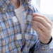 MagnaReady Blue Brown Plaid Long Sleeve Button Down Collar Shirt with Velcro Closures - pacemaker friendly view