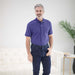 MagnaReady Blue Pique Knit Short Sleeve Polo with Magnetic Closures - front view