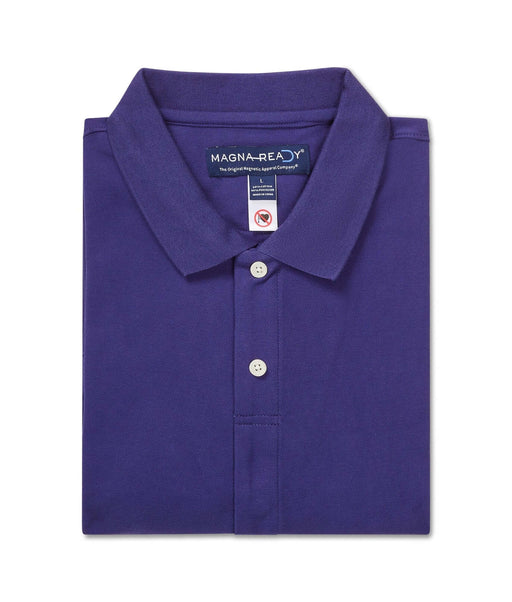 MagnaReady Blue Pique Knit Short Sleeve Polo with Magnetic Closures - lifestyle shot