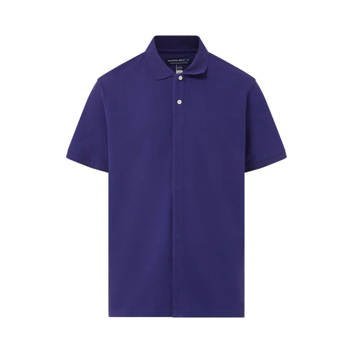 MagnaReady Blue Pique Knit Short Sleeve Polo with Magnetic Closures - detail view