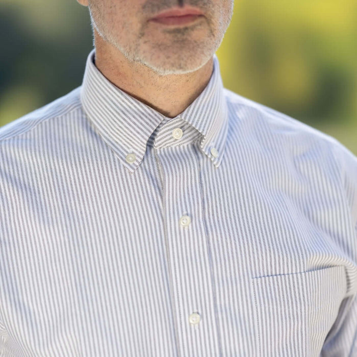 MagnaReady Brown Stripe Long Sleeve Button Down Collar Shirt with Magnetic Closures - adaptive clothing side view