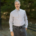 MagnaReady Brown Stripe Long Sleeve Button Down Collar Shirt with Magnetic Closures - adaptive clothing front view