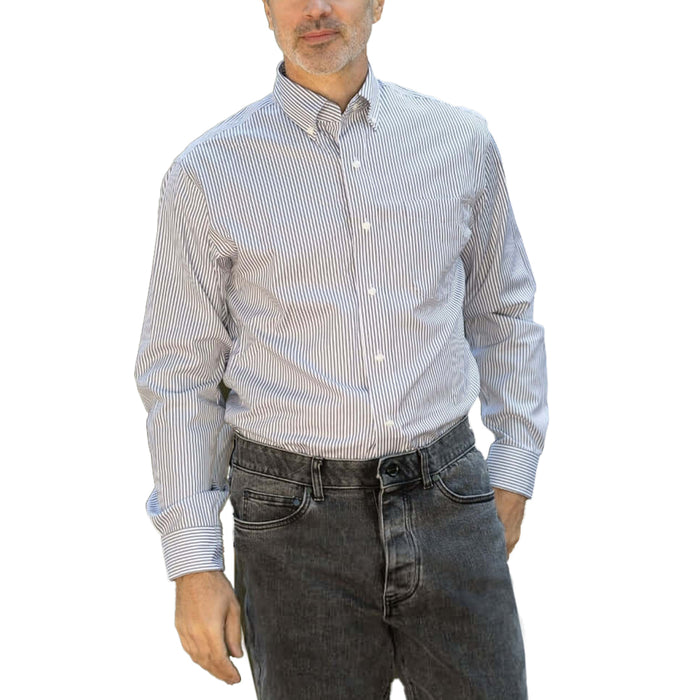 MagnaReady Brown Stripe Long Sleeve Button Down Collar Shirt with Magnetic Closures