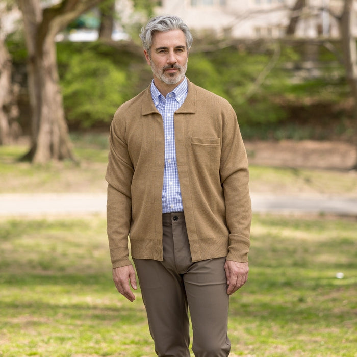 MagnaReady Classic Adaptive Brown Sweater with Magnetic Front Closure and Pocket - fourth lifestyle view