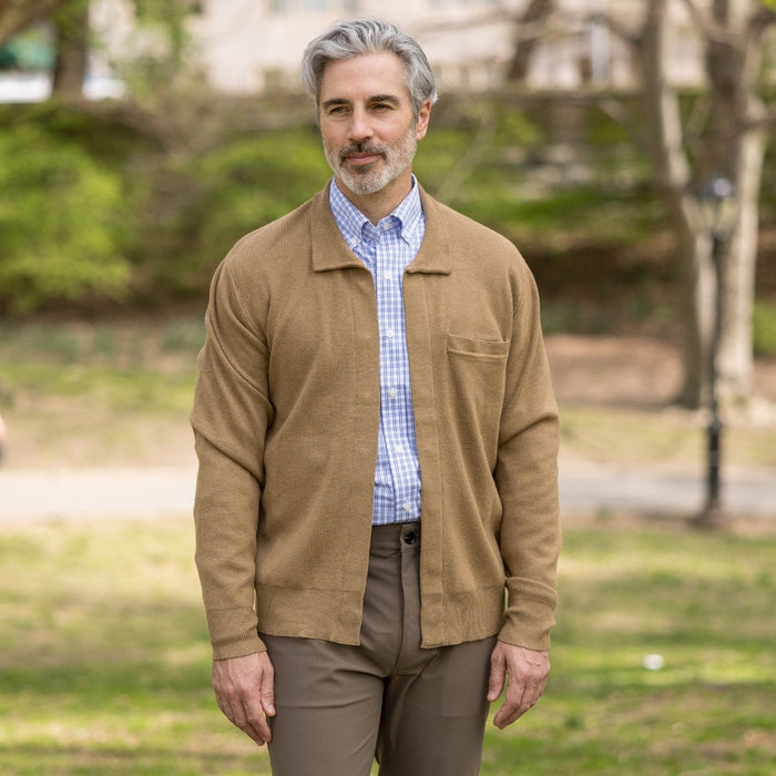 MagnaReady Classic Adaptive Brown Sweater with Magnetic Front Closure and Pocket - front view