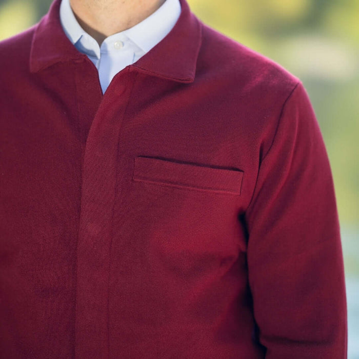 MagnaReady Classic Adaptive Red Sweater with Magnetic Front Closure and Pocket - front view for Parkinson's and limited mobility