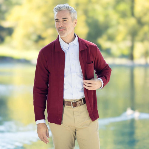 MagnaReady Classic Adaptive Red Sweater with Magnetic Front Closure and Pocket - front view showing magnetic front closure