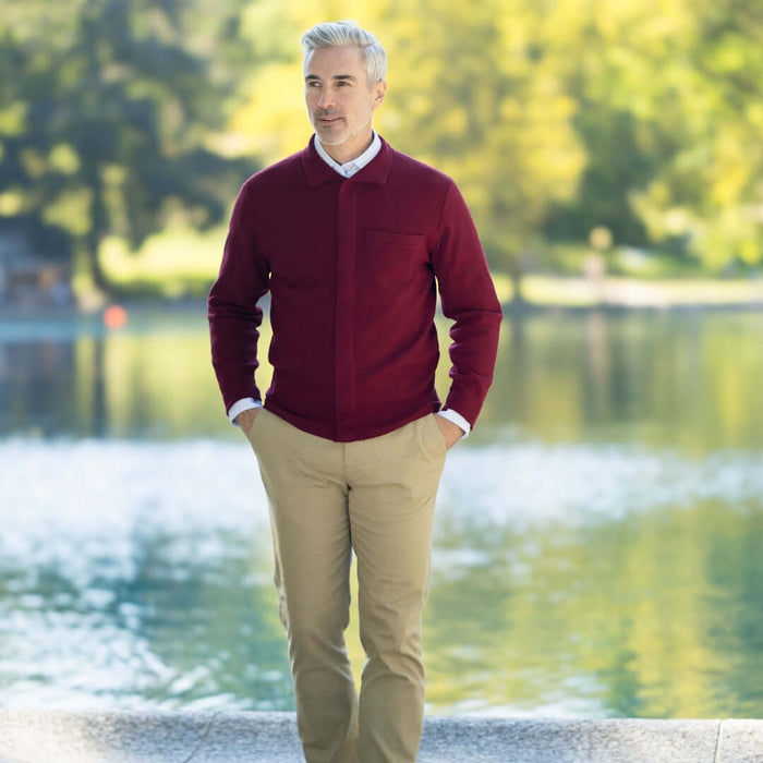 MagnaReady Classic Adaptive Red Sweater with Magnetic Front Closure and Pocket - classic red front view