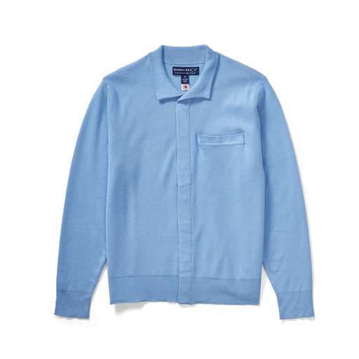 MagnaReady Classic Blue Adaptive Sweater with Magnetic Front Closure and Pocket - animated styling demonstration