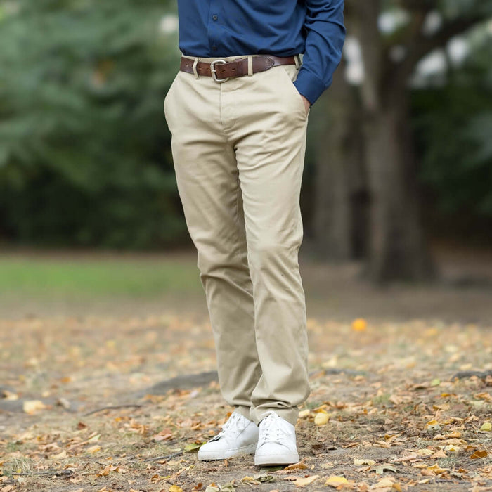 MagnaReady Flat Front Adaptive Easy-Care Chino Twill Pant with Magnetic Closures in Khaki - front view