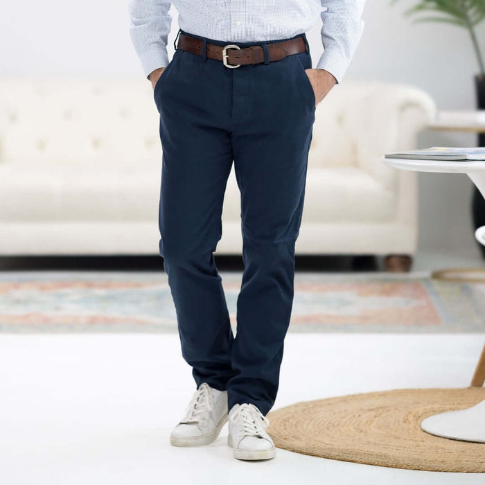 MagnaReady Flat Front Adaptive Easy-Care Chino Twill Pant with Magnetic Closures in Navy - front view