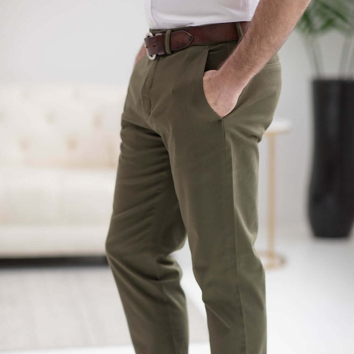 MagnaReady Flat Front Adaptive Easy-Care Chino Twill Pant with Magnetic Closures in Olive - front view