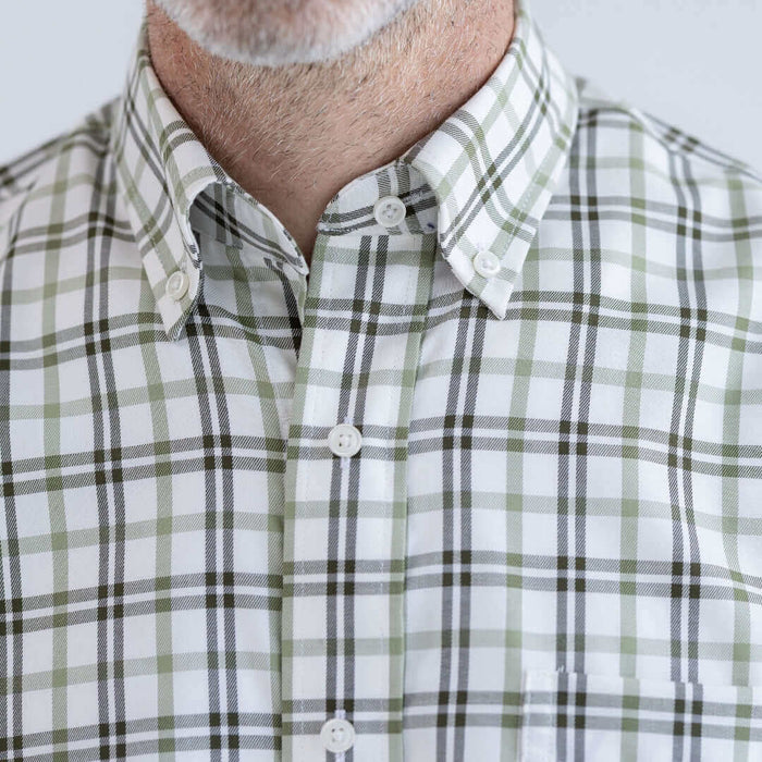 MagnaReady Green Black Plaid Long Sleeve Button Down Collar Shirt with Velcro Closures - front view