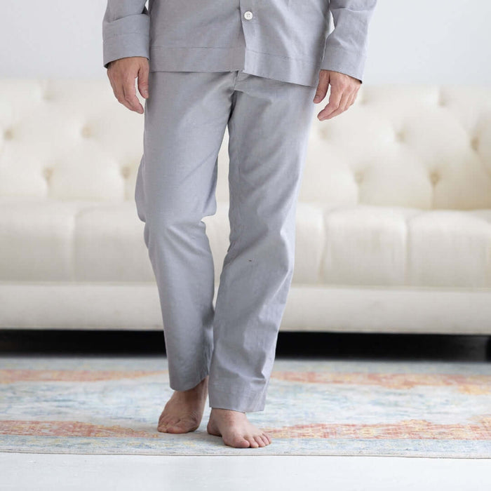 MagnaReady Grey Brushed Flannel Pajama Pant with Magnetic Fly - front view showing adaptive sleepwear for independence