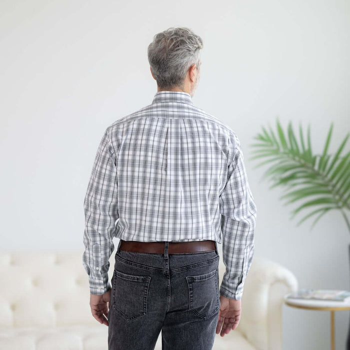 MagnaReady Grey Check Long Sleeve Button Down Collar Shirt with Magnetic Closures - back view
