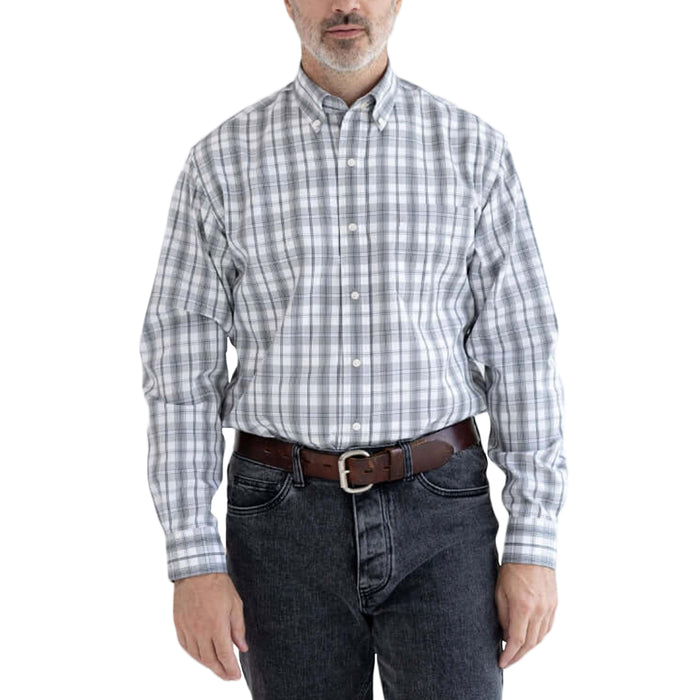 MagnaReady Grey Check Long Sleeve Button Down Collar Shirt with Magnetic Closures