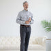 MagnaReady Grey Check Long Sleeve Button Down Collar Shirt with Magnetic Closures - front view