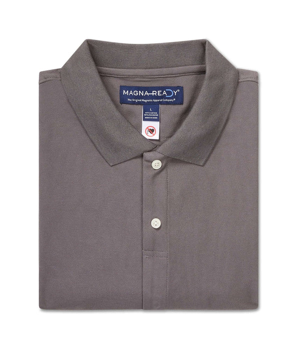 MagnaReady Grey Pique Knit Short Sleeve Polo with Magnetic Closures - front view