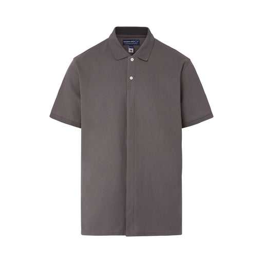 MagnaReady Grey Pique Knit Short Sleeve Polo with Magnetic Closures - front view