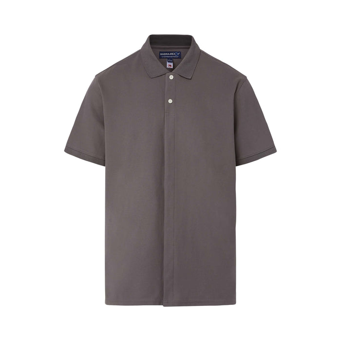 MagnaReady Grey Pique Knit Short Sleeve Polo with Magnetic Closures - front view
