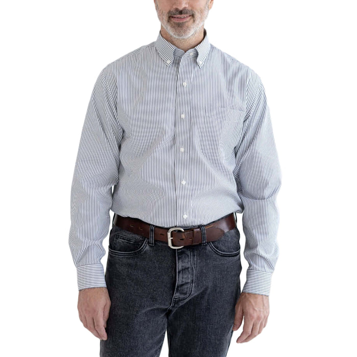 MagnaReady Grey Stripe Long Sleeve Button Down Collar Shirt with Magnetic Closures