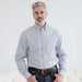 MagnaReady Grey Stripe Long Sleeve Button Down Collar Shirt with Magnetic Closures - lifestyle view