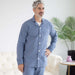 MagnaReady Long Sleeve Blue Brushed Flannel Pajama Top with Magnetic Closures - front view showing adaptive comfortable nightwear