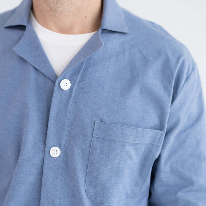 MagnaReady Long Sleeve Blue Brushed Flannel Pajama Top with Magnetic Closures - first adaptive nightwear view