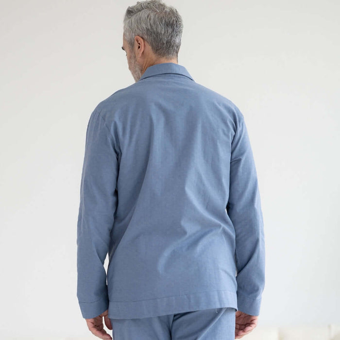 MagnaReady Long Sleeve Blue Brushed Flannel Pajama Top with Magnetic Closures - second adaptive nightwear view