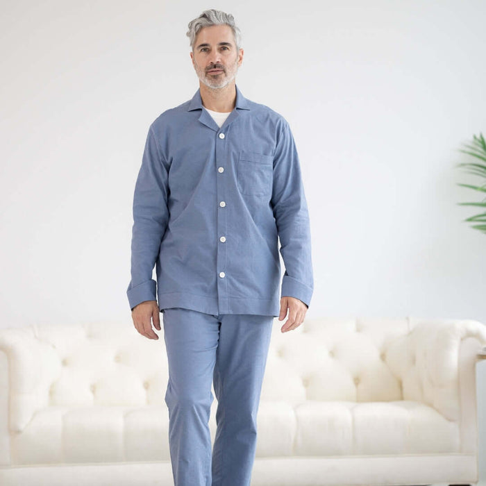 MagnaReady Long Sleeve Blue Brushed Flannel Pajama Top with Magnetic Closures - classic adaptive nightwear view